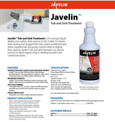 JAVELIN SINK &amp; TUB DRAIN TREATMENT