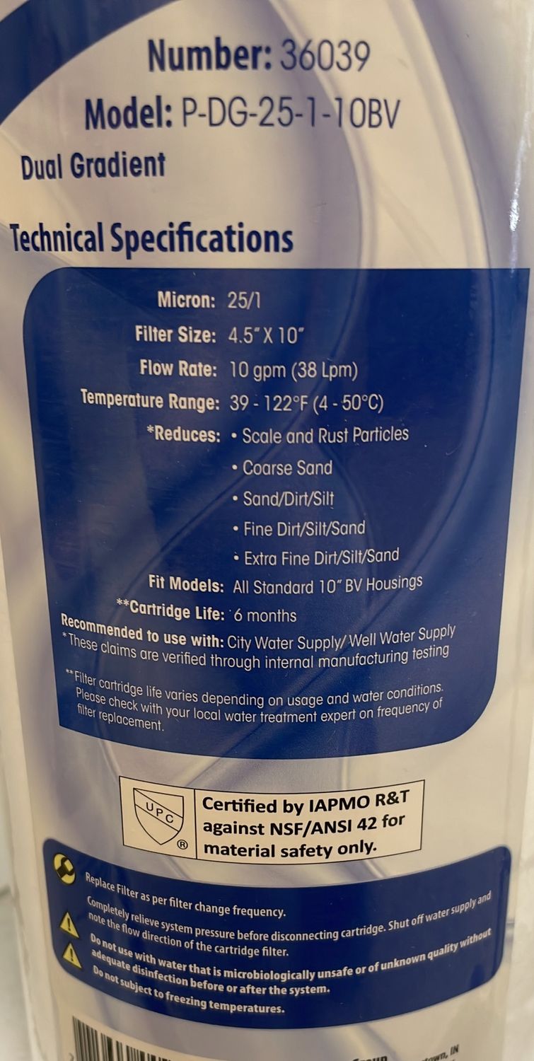 "25-1 MIC POLY SPUN 4X10 DUAL GRADIENT, Aqua Micron filter"