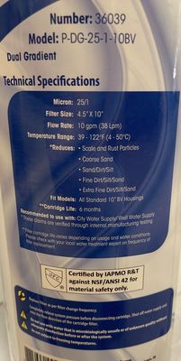 "25-1 MIC POLY SPUN 4X10 DUAL GRADIENT, Aqua Micron filter"