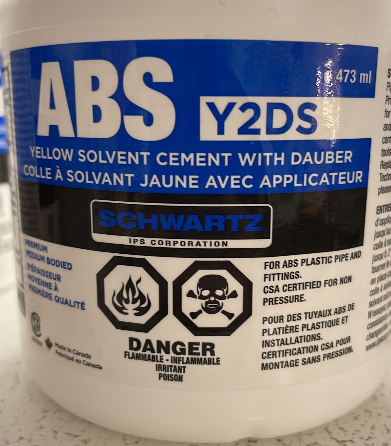 19046 Y2DS 500 SCHWARTZ YELLOW ABS SOLVENT CEMENT DAUBER IN CAN