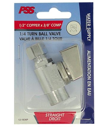1/4 TURN STRAIGHT  STOP BALL VALVE 1/2" C x 3/8" COMP