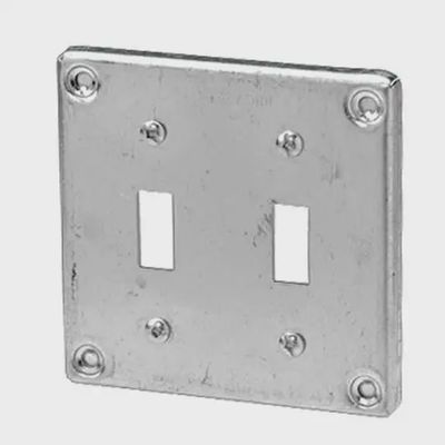 BC8367 Iberville 2 Gang, 1 Outlet 4 x 4 in Square Steel Box Cover for 2 Toggle Switches, Silver