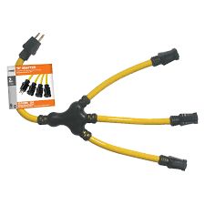 03190802 PRIME Extension Cord Adapter 12/3 2 Ft 15 Amp (3 Way Splitter)