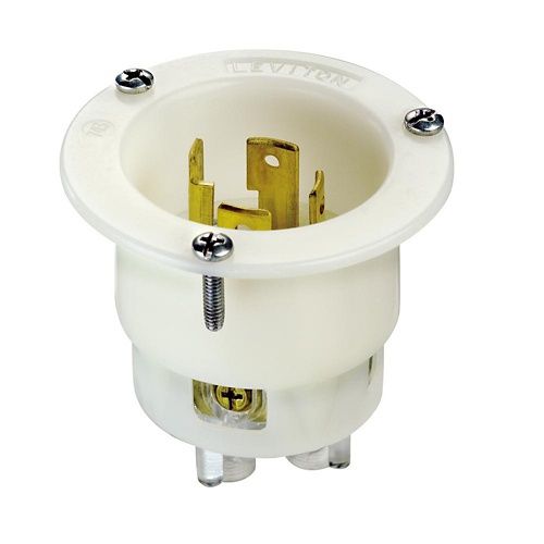 Locking Flanged Inlet, 30 Amp, 125/250 Volt, Industrial Grade - Black &amp; White 2715