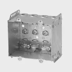 2104LLE2 Iberville 2 Gang, 2 Outlet Non-Gangable Steel Device Box with Holding Prongs, 3 in H x 3-3/4 in W x 2-1/2 in D