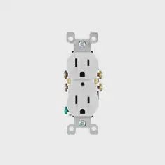 5320-WCP Leviton Duplex Grounding Straight Blade Receptacle, 125 V AC, 15 A, 2 Poles, 3 Wires, White
