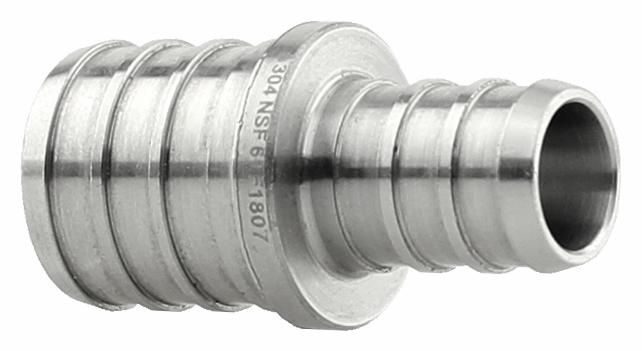 3/4" PEX X 1/2" PEX STAINLESS STEEL COUPLER