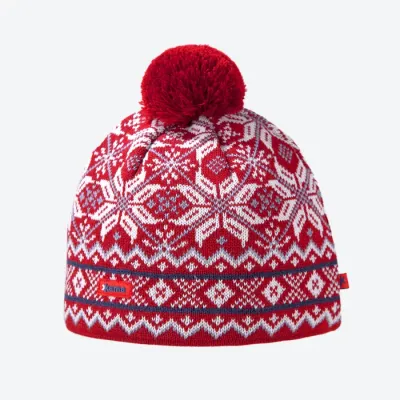 Ciepła czapka wełna Merino 100%, wzór skandynawski Kama AW06- czerwona, rozm. uni