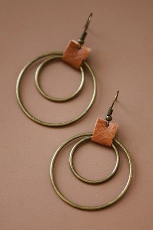 Double Circle Drop Earrings w/ Leather Accent