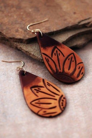 Boho Sunflower Embossed Leather Earrings