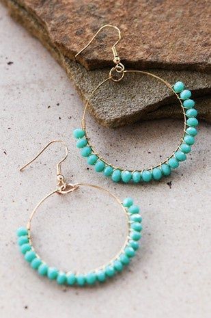 Boho Turquoise Beaded Circle Drop Earrings