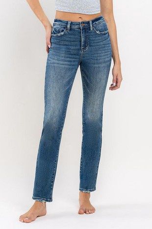 High Rise Stretch Slim Straight Jeans