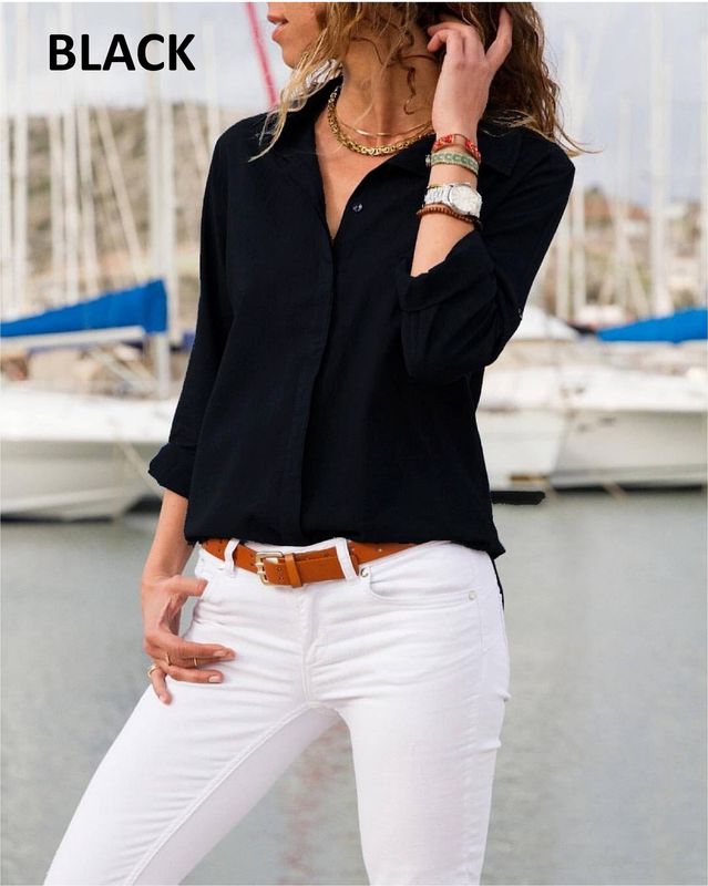 Solid Color Button-Up Blouse