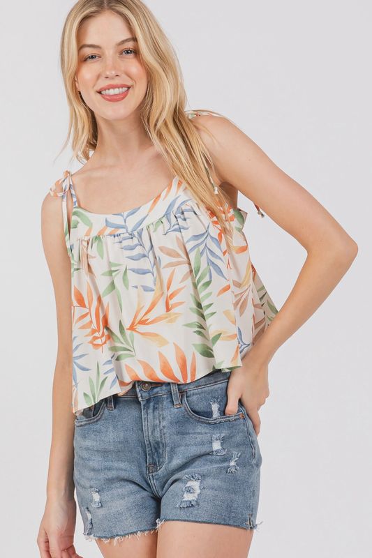 Tropical Shoulder Tie Tank