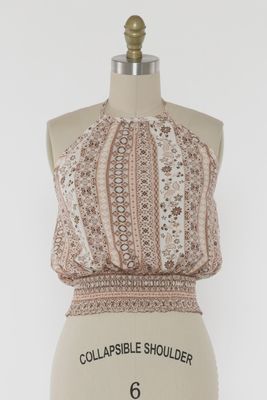 Salmon Print Open Back Halter Neck Tank