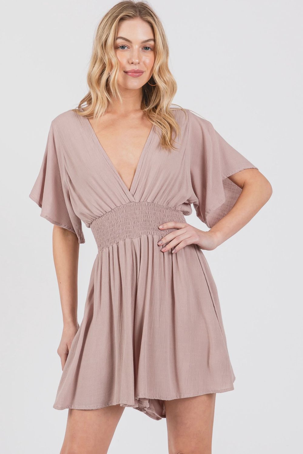 V-Neck Smocked Romper