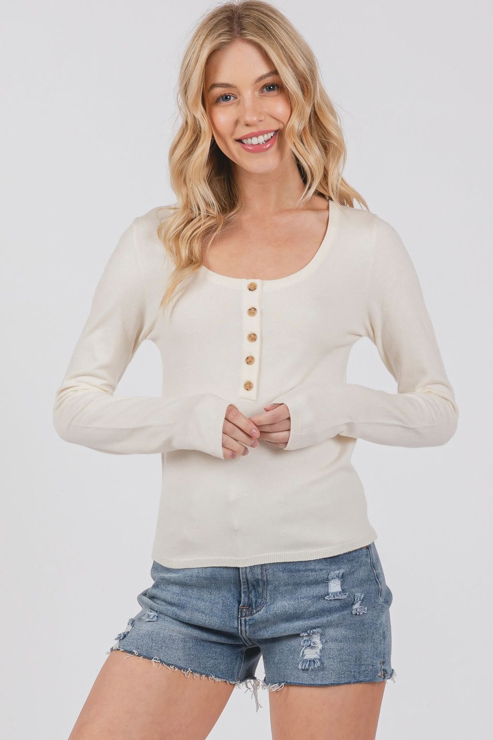 Scoop Neck Henley Long Sleeve