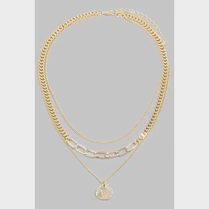 Hammered Coin Pendant Layered Necklace