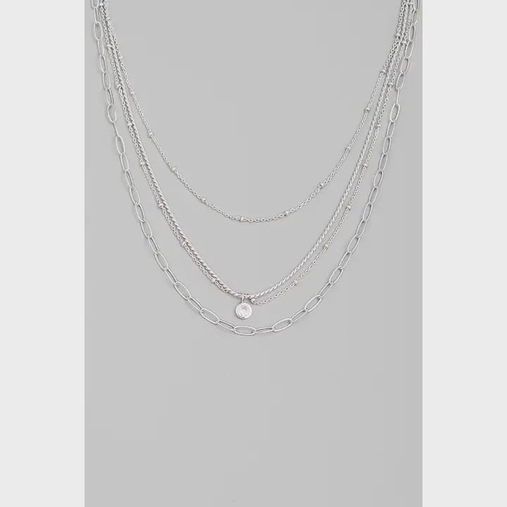 Layered Chain Stud Charm Necklace