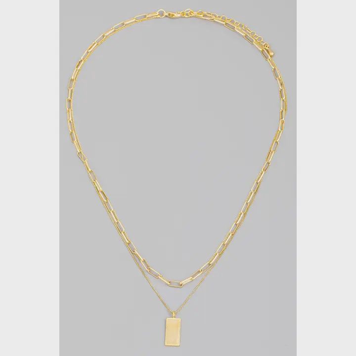 Gold Dipped Brass Rectangle Pendant Necklace