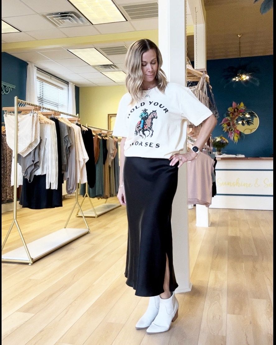Satin High Waisted Slit Skirt