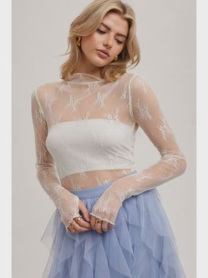 Floral Embroidery Lace Mesh Layering Top