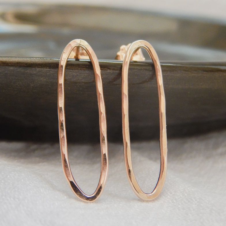 Silver Hammered Oval Stud Earrings