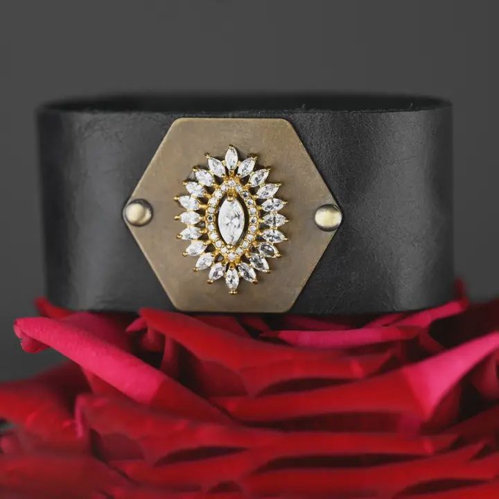 Midsize Deluxe Crystal Leather Cuff