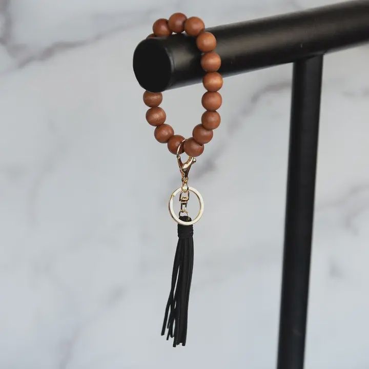 Wood Beaded Oversized Bracelet Keyring