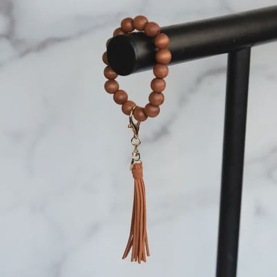 Wood Beaded Oversized Bracelet Keyring