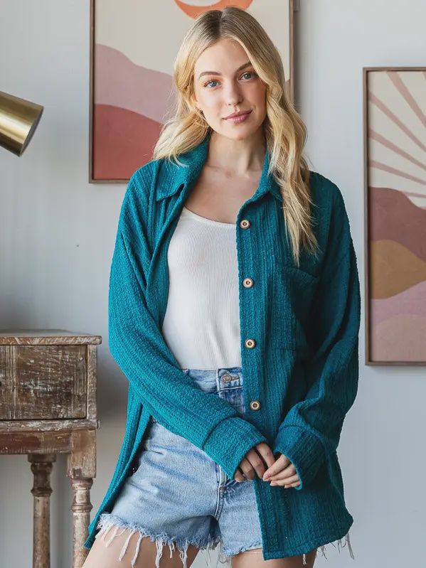 Teal Textured Button Down