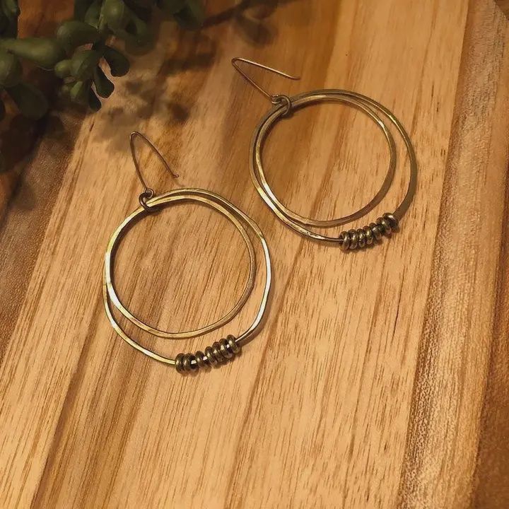 Hammered Brass Double Hoop w/ Beads