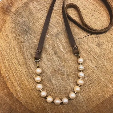 Pearl &amp; Leather Necklace