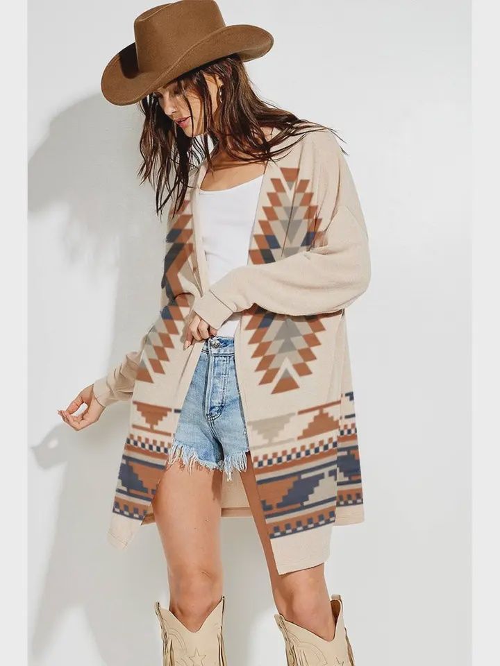 Aztec Loose Fit Long Sleeve Cardigan