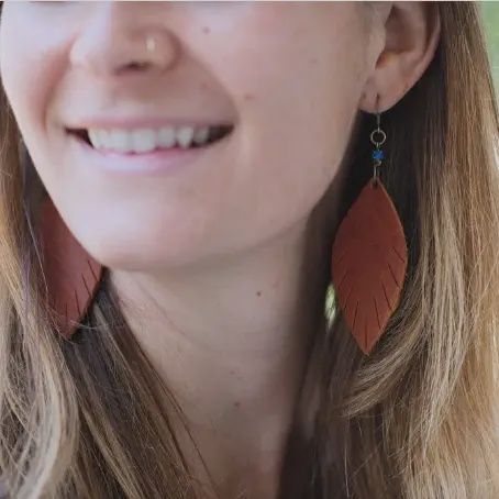 Cognac Leather Feather Earring