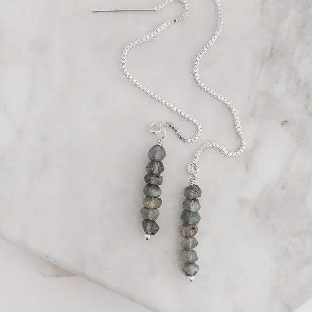 Sterling Silver Gemstone Threaded Earrings