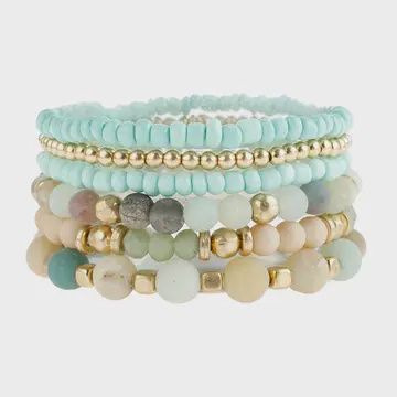 Beaded Stone Charm Bracelet Set