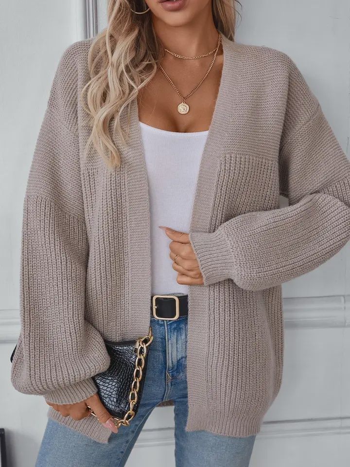 Khaki Mid Length Knitted Cardigan