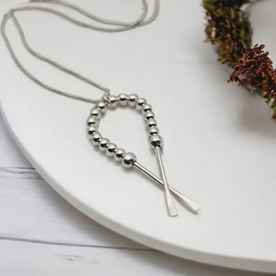 Adjustable Sterling Silver Necklace w/ Ribbon Pendant