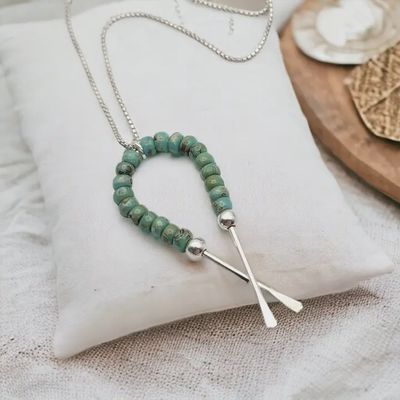 Adjustable Sterling Silver Necklace w/ Turquoise Ribbon Pendant