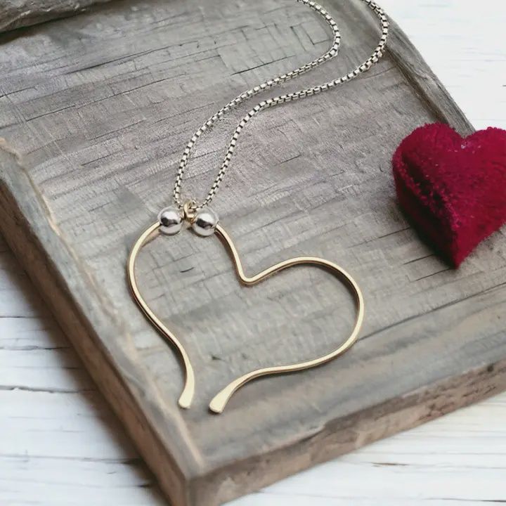 Mixed Metals Open Heart Necklace