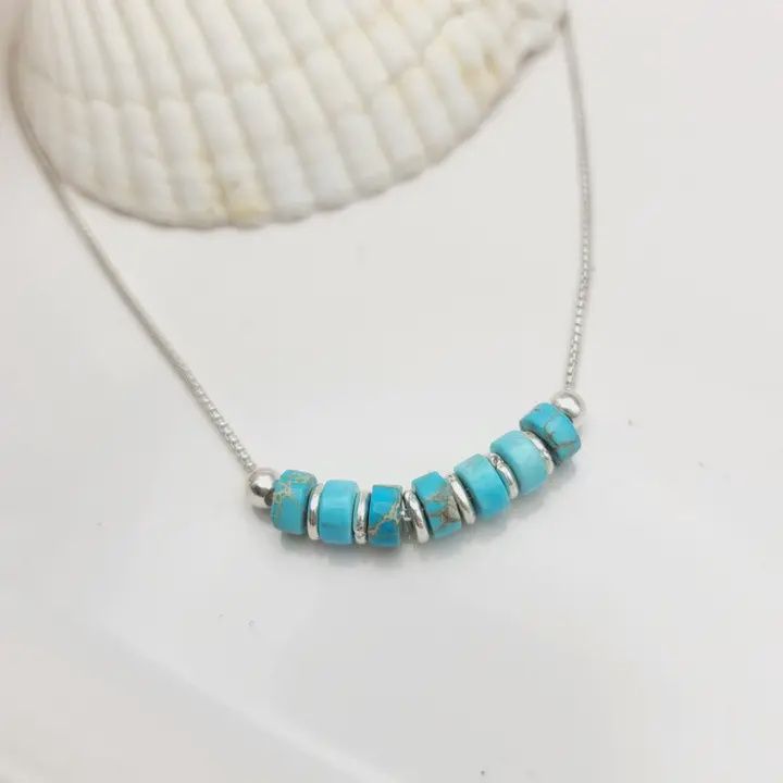 Turquoise Beaded Sterling Silver Necklace