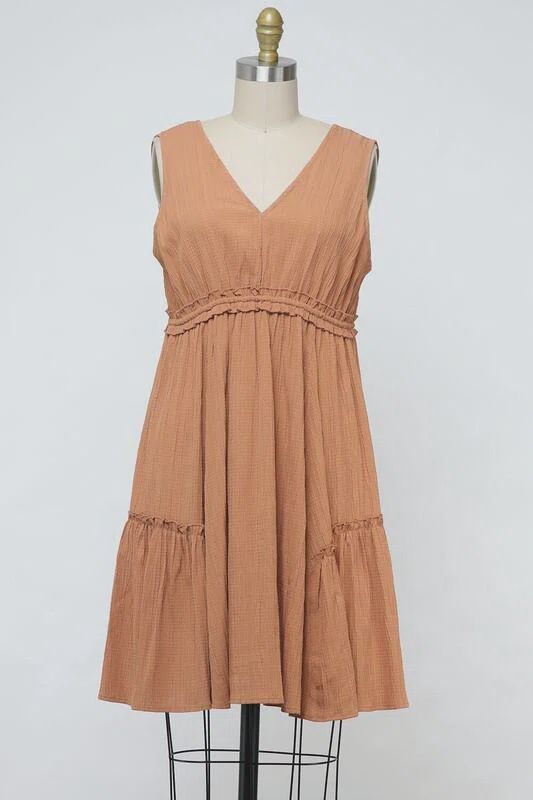 Burnt Coral Textured Mini Dress, Size: Small