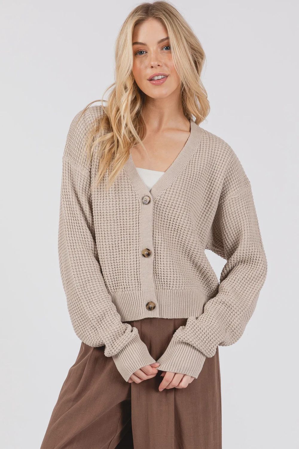 V-Neck Button Front Cardigan, Size: Small, Colour: Ecru