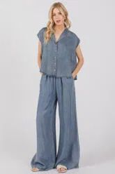 Tencel Smock Waist Wide Leg Pants, Size: Small