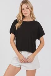Round Neck Drop Shoulder Shirt, Colour: Black, Size: Small
