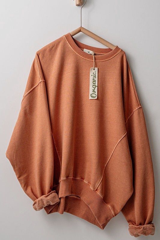 Lazy Days Pigment Washed Sweatshirt, Colour: Burnt Sienna, Size: Small