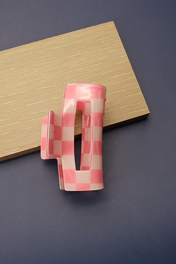 Small Checker Hair Claw Clips, Colour: Pink