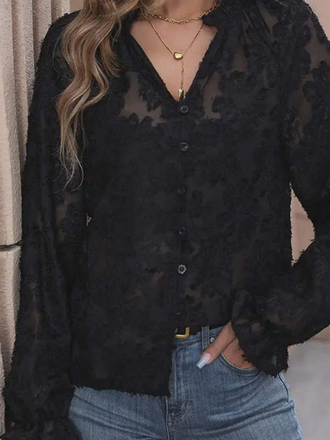 Black Lace Crochet Button Up, Size: Small