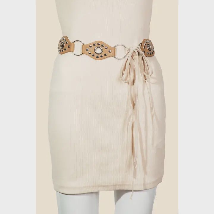 Faux Leather Studded Concho Chain Belt